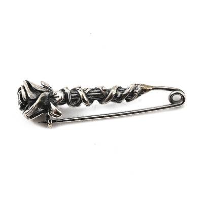 925 Sterling Silver Rose with Rattan Safety Pins