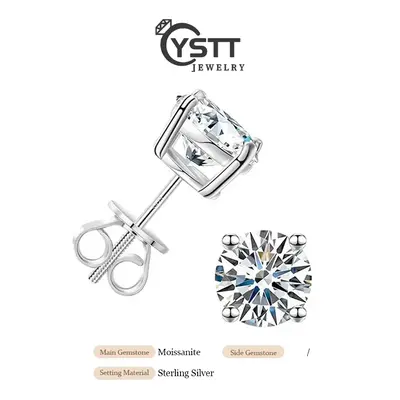 YSTT【E#2】 Moissanite Stud Earrings,Silver Friction Back and Post for Women Men, D Color VVS1 Round Lab Created moissanite...