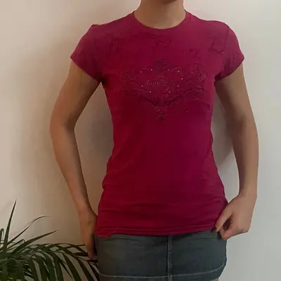 Paris Hard Rock Couture Graphic T-Shirt - Medium Pink Cotton Blend