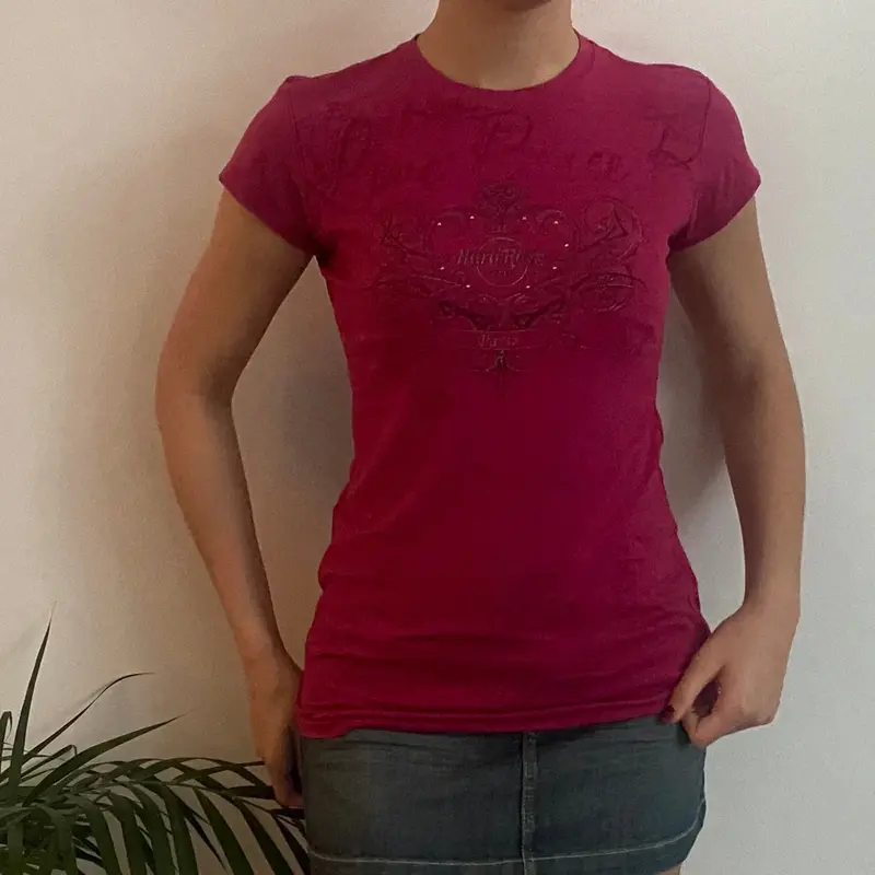 Paris Hard Rock Couture Graphic T-Shirt - Medium Pink Cotton Blend