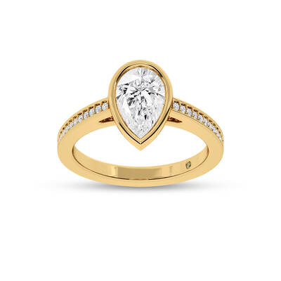 Lyra Pavé Set Half Coverage Bezel Pear Shape Lab Grown Diamond Engagement Ring | 14K Yellow Gold 4 1/6 CT. TW.