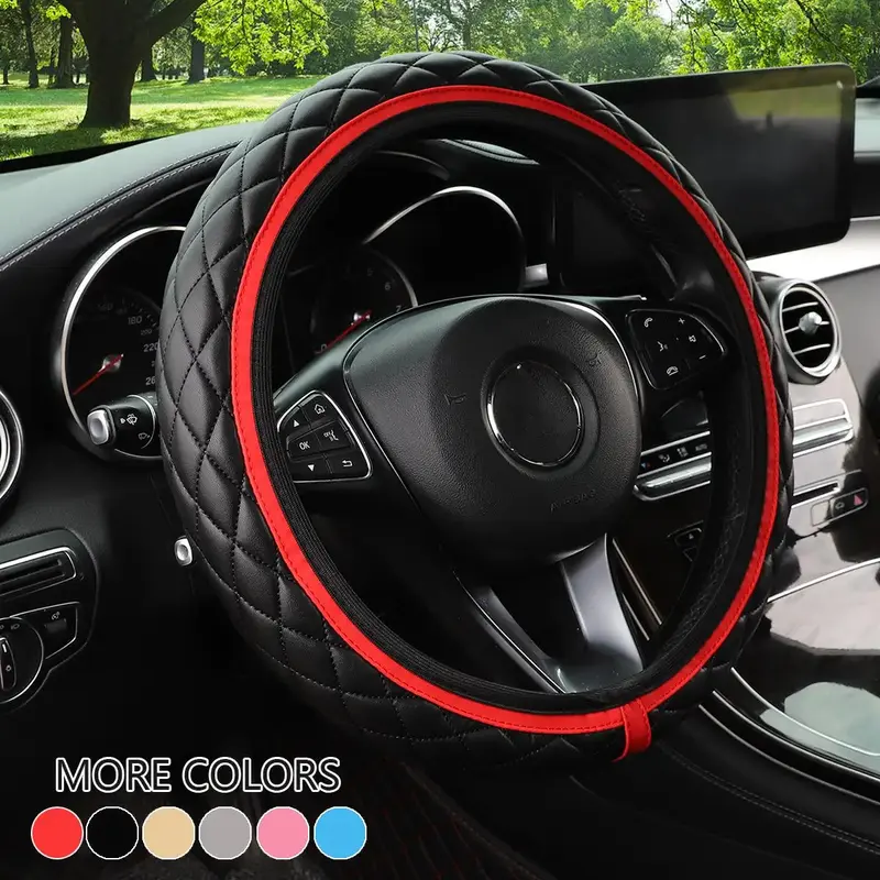 PU Leather Car Steering Wheel Cover, Non-slip Car Steering Wheel Protector, Universal Car Interior Decoration Accessories for...