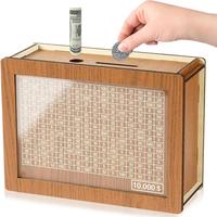 Cash Vault Wooden Savings Box, Wooden Cash Saver Money Box with Money Target and Numbers, Wooden Coin Bank Money Box with Cou...