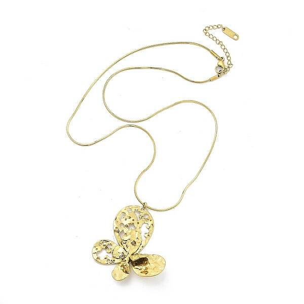 304 Stainless Steel Hollow Butterfly Pendant Round Snake Chain Necklaces for Women
