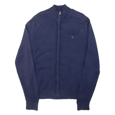 TOMMY HILFIGER Mens Cardigan Blue High Neck Tight Knit M