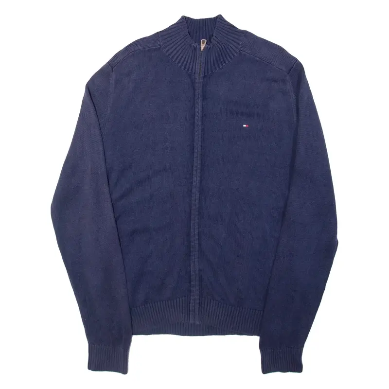 TOMMY HILFIGER Mens Cardigan Blue High Neck Tight Knit M