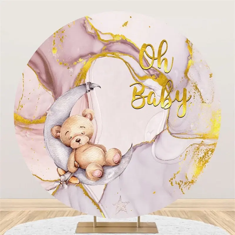 Aperturee Oh Baby Bear And Moon Round Backdrop For Baby Shower | Custom Round Backdrop | Baby Shower Round Backdrop | Round B...