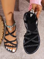 Women's Fashionable Plain Color Slip on Crisscross Strap Sandals, Bohemian Sandals, Strappy Sandal, Toe Sandals, Casual Summe...
