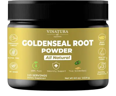 VINATURA Goldenseal Root Powder - 4 oz, 113 Servings *USA Made & Tested* Pure Natural Goldenseal Root Powder Dietary Suppleme...