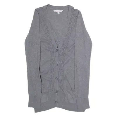 CREW CLOTHING Womens Cardigan Grey V-Neck Tight Knit UK 8