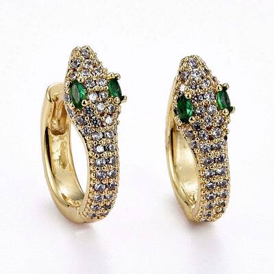 Brass Micro Pave Clear Cubic Zirconia Huggie Hoop Earrings