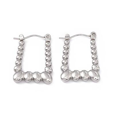 Non-Tarnish 304 Stainless Steel Beaded Trapezoid Hoop Earrings for Women