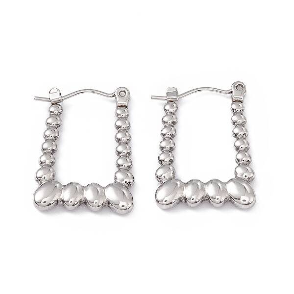 Non-Tarnish 304 Stainless Steel Beaded Trapezoid Hoop Earrings for Women