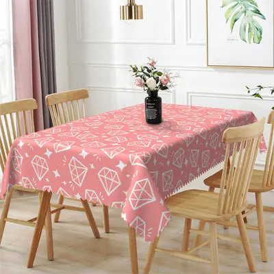 White Diamond Line Pattern Pink Rectangle Tablecloth - Aperturee