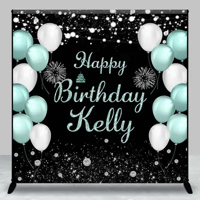 Aperturee Balloons Sparkle Custom Name Happy Birthday Backdrop - Aperturee