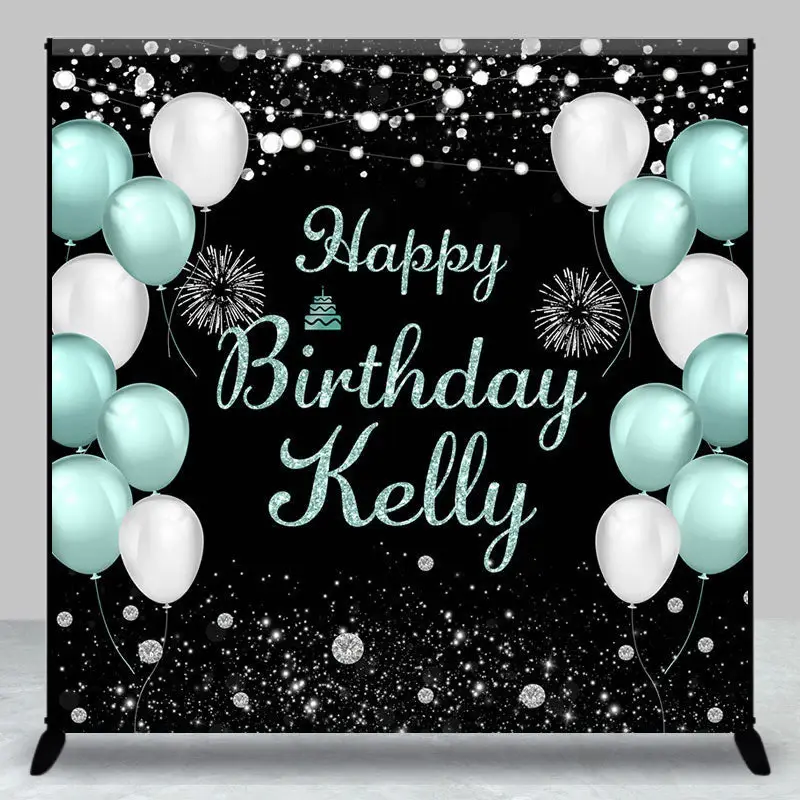 Aperturee Balloons Sparkle Custom Name Happy Birthday Backdrop - Aperturee