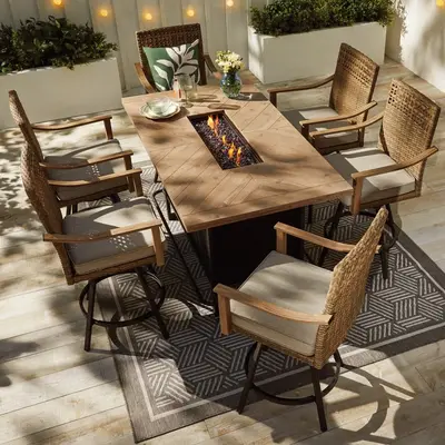 CANVAS Granville Fire Outdoor Dining Set with Water/Stain/Fade-resistant Cushions, 7-pc