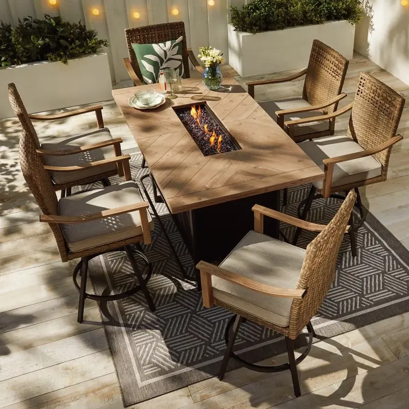 CANVAS Granville Fire Outdoor Dining Set with Water/Stain/Fade-resistant Cushions, 7-pc