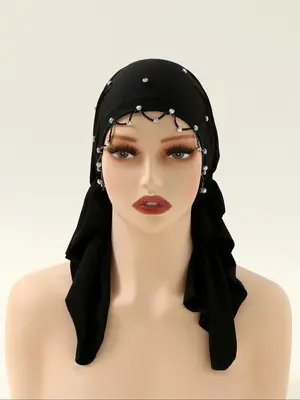 Elegant Women's Polyester Headscarf Hat, Shiny Muslim Style Hair Accessory, Middle Eastern Turban Bandana, Perfect for Daily ...