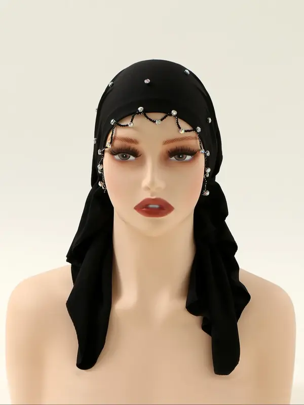 Elegant Women's Polyester Headscarf Hat, Shiny Muslim Style Hair Accessory, Middle Eastern Turban Bandana, Perfect for Daily ...