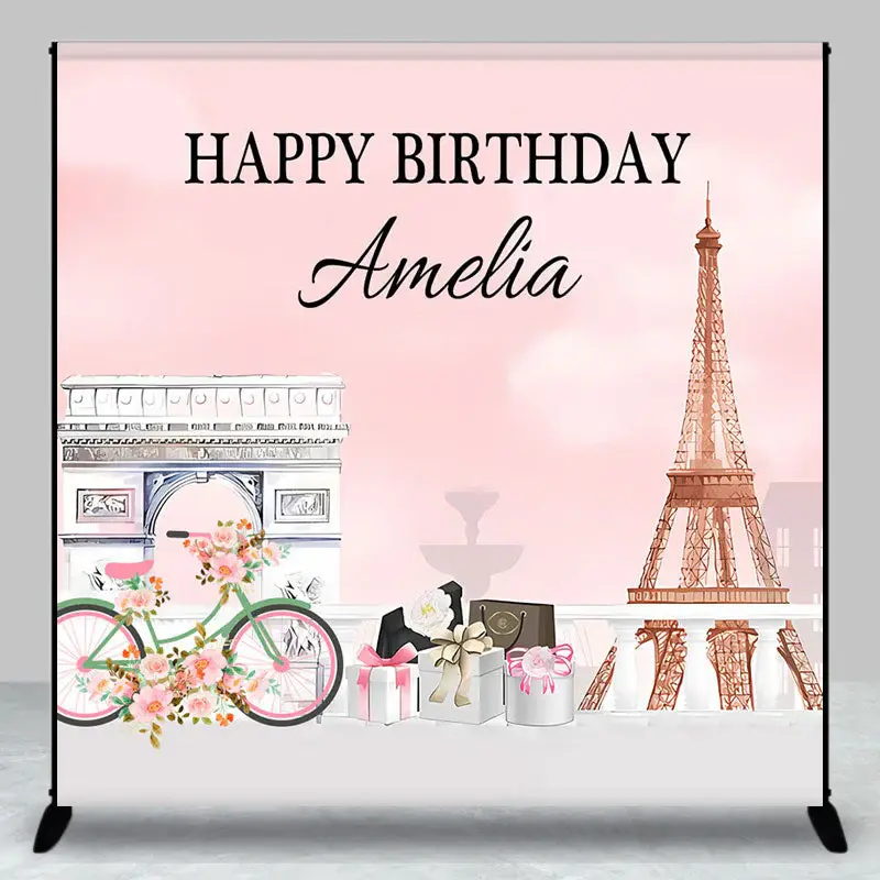 French Eiffel Tower Pink Custom Birthday Backdrop - Aperturee