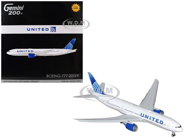Boeing 777-200ER Commercial Aircraft with Flaps Down United Airlines (N798UA) White with Blue Tail Gemini 200 Series 1/20...