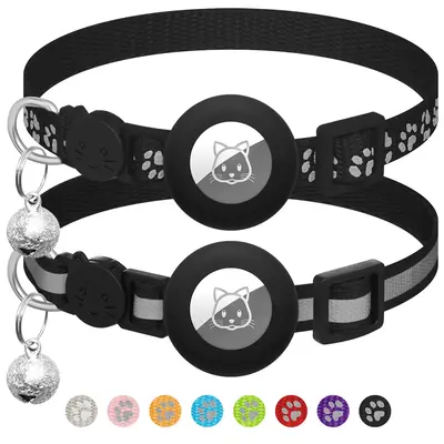 2 Pack Airtag Cat Collar Breakaway with Bell,Reflective Kitten Collar with Cat Collar Airtag Holder,Adjustable 7-12In,Safety...