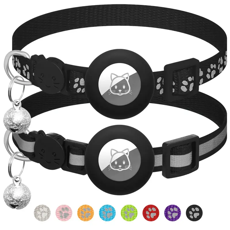 2 Pack Airtag Cat Collar Breakaway with Bell,Reflective Kitten Collar with  Cat Collar Airtag Holder,Adjustable 7-12In,Safety...
