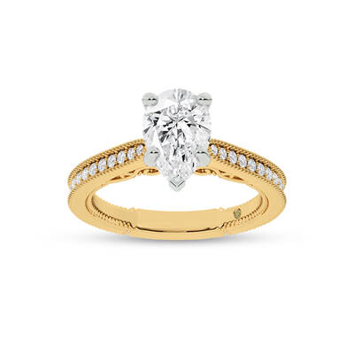 Oslo Vintage Inspired Hidden Accent Pear Shape Lab Grown Diamond Engagement Ring | 10K Yellow Gold 3 7/8 CT. TW.
