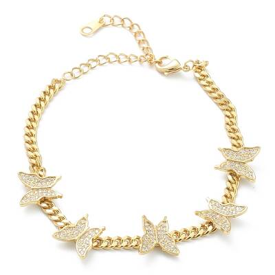 Brass Micro Pave Clear Cubic Zirconia Curb Chain Bracelets