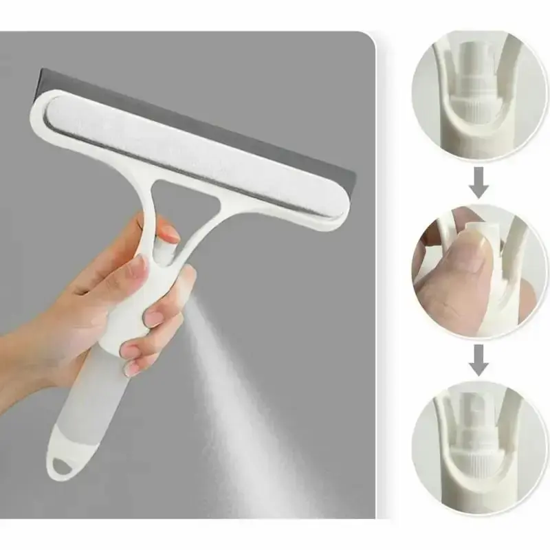 3 in 1 Window Cleaning Scraper, Squeegee and Scrubber with Spray, Multifunctional Household Cleaning Tool, Car Windshield Cle...