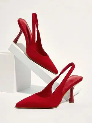 Women's 2024 Summer Solid Color Stiletto Heels, Fashion Sandals, Elegant Fashion Pointed Toe Slingback Heels for Party, Daily...