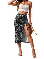 Women's Plain Crop Cami Top & Ditsy Floral Print Skirt Two-piece Set, Boho Bohemian Sleeveless Cropped Top & Split Hem Skirt,...