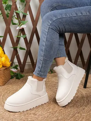 Women's Solid Color Matching Platform Boots for Women As Gifts, Casual Comfortable Thick Sole Snow Boots for Fall, Female War...