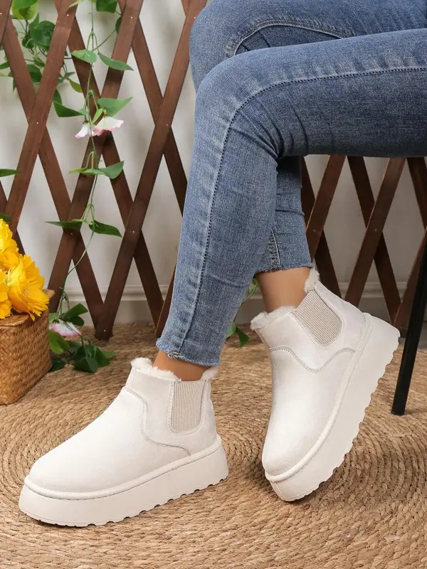 Women's Solid Color Matching Platform Boots for Women As Gifts, Casual Comfortable Thick Sole Snow Boots for Fall, Female War...