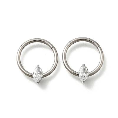 304 Stainless Steel Clear Cubic Zirconia Horse Eye Hoop Nose Rings