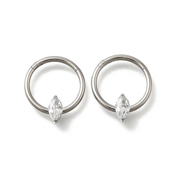 304 Stainless Steel Clear Cubic Zirconia Horse Eye Hoop Nose Rings
