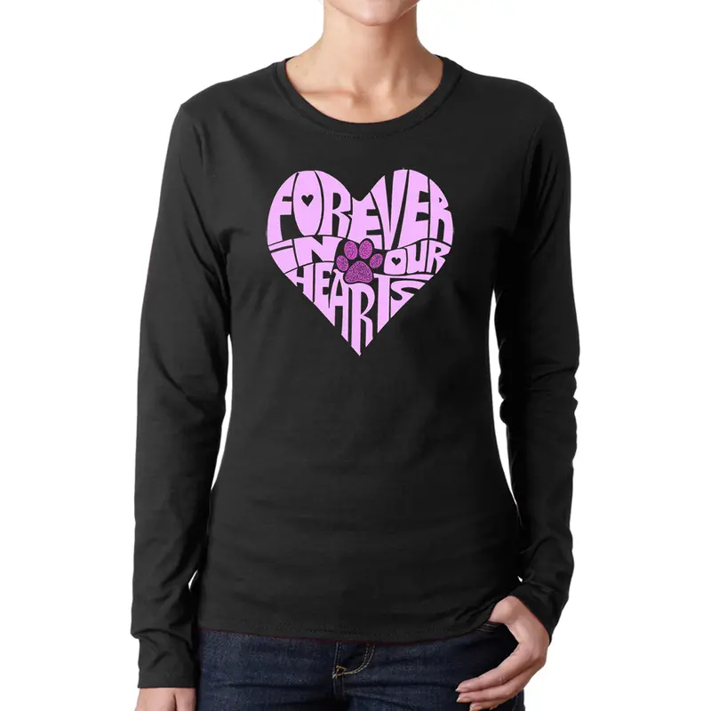 Forever In Our Hearts - Women's Word Art Long Sleeve T-Shirt - Pink - Medium
