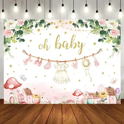 Aperturee Pink Floral Country House Mushroom Oh Baby Backdrop - Aperturee