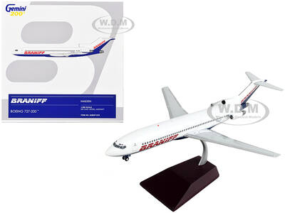 Boeing 727-200 Commercial Aircraft Braniff International Airways White and Blue Gemini 200 Series 1/200 Diecast Model Airplan...