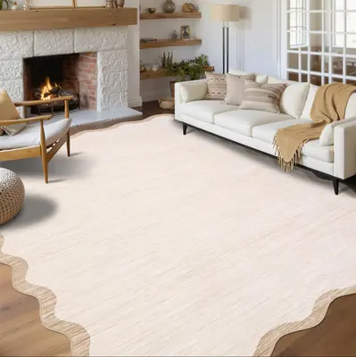 Garvee Scalloped Washable Rug 10x13 Beige Non Slip Low Pile Area Rug for Bedroom Living Room Dining Room