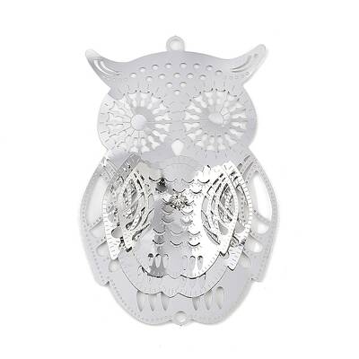 304 Stainless Steel Crystal Rhinestone Owl Connector Charms