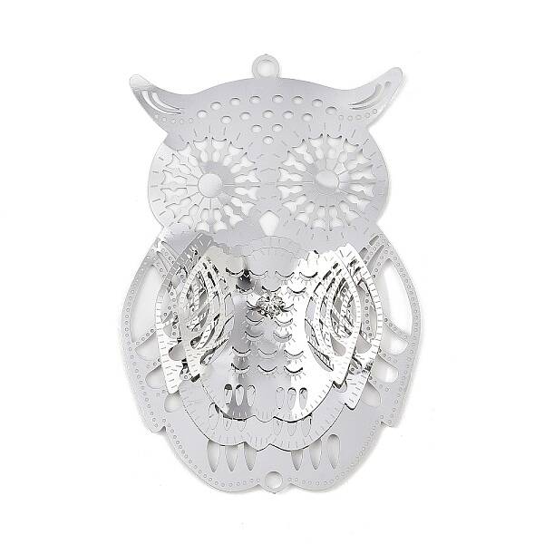 304 Stainless Steel Crystal Rhinestone Owl Connector Charms