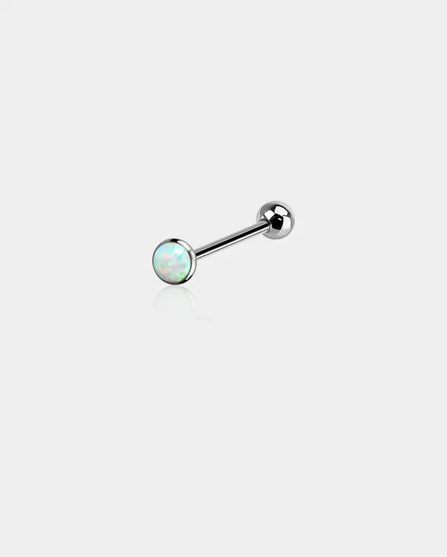 Flat Opal Titanium Tongue Barbell - White