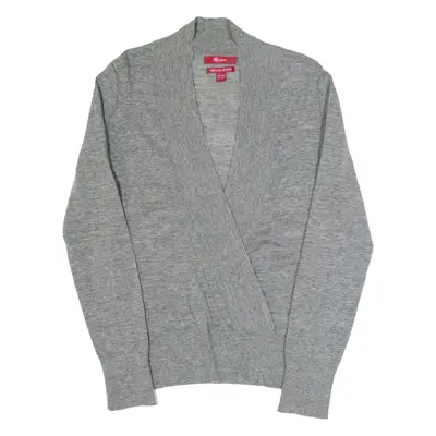 MONSOON Womens Jumper Grey V-Neck Tight Knit Wool UK 12
