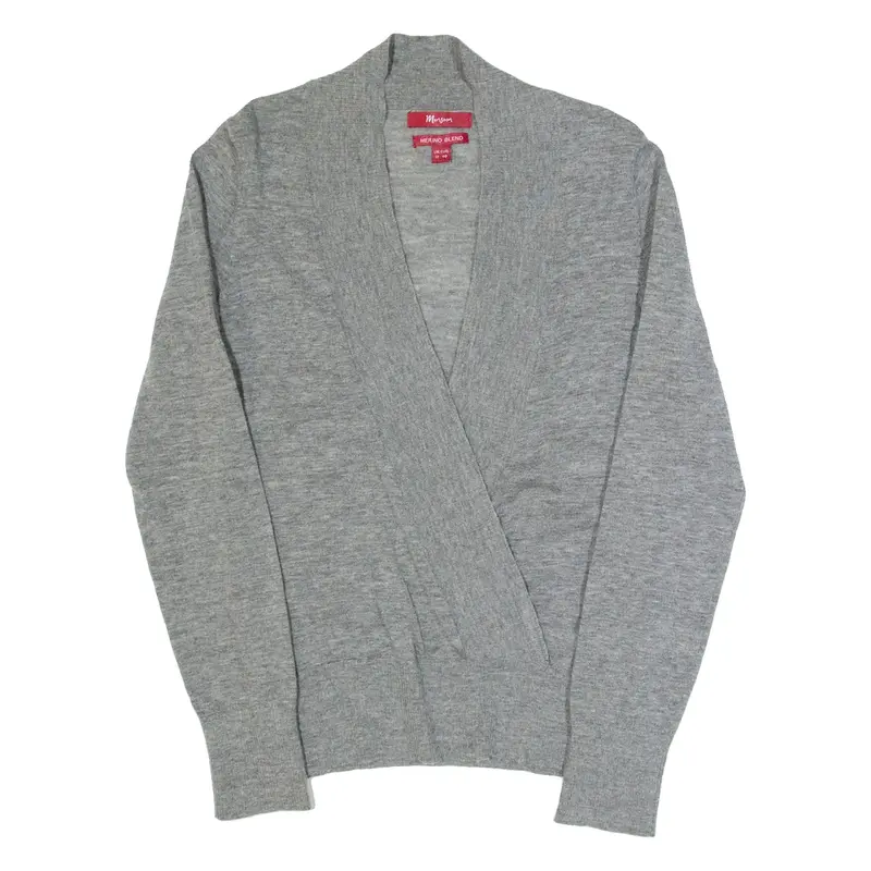 MONSOON Womens Jumper Grey V-Neck Tight Knit Wool UK 12