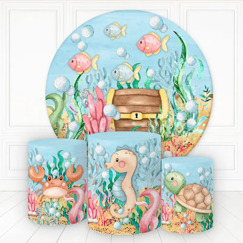 Aperturee Sea Creatures Treasure Round Birthday Backdrop Kit For Kids | Circle Background For Party | Circle Party Backdrop |...