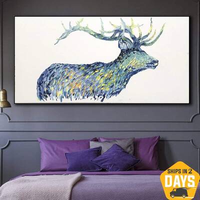 Extra Large Deer Painting Nature Deer Abstract Artwork Deer Canvas Wall Art Extra Large Oil Painting Office Decor Animal Pain...