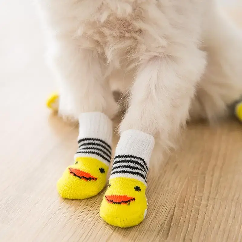 Cat Cute Cartoon Duck Design Pet Socks, 2 Pairs Non-slip Soft Pet Paw Protectors, Dog & Cat Clothing Supplies