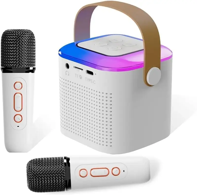 8in Wireless Portable Bluetooth Karaoke Speaker with TF/USB/AUX/FM/TWS LED Disco Light Bluetooth 5.0 for Outdoor Home Party C...